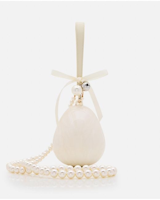Simone Rocha White Bell Charm Micro Egg Bag W/ Pearl Crossbody
