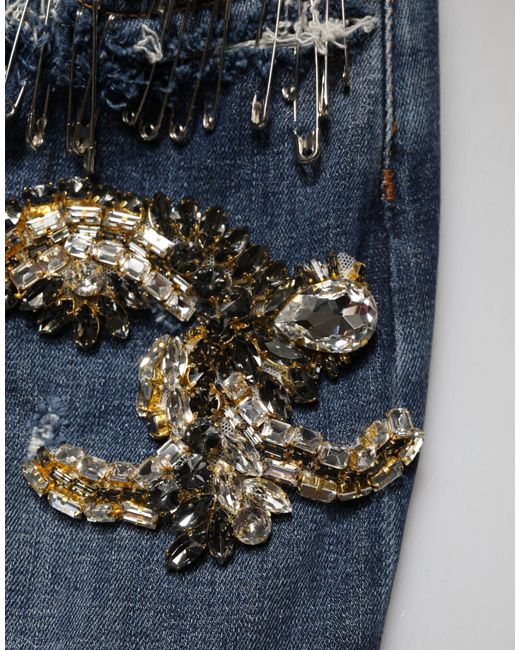 Dolce & Gabbana Blue Cotton Rhinestone Embellish Denim Jeans Co+01 Clothing