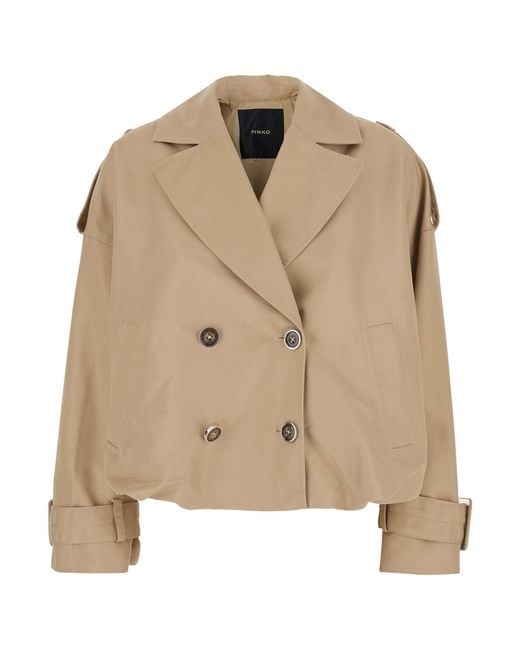 Pinko Natural Double-Breasted Trench With Notched Revers And Cuffs