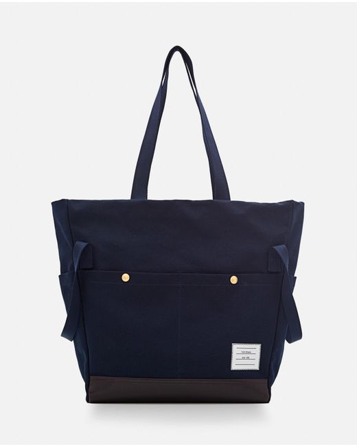 Thom Browne Blue Cotton Pocket Tote Bag for men
