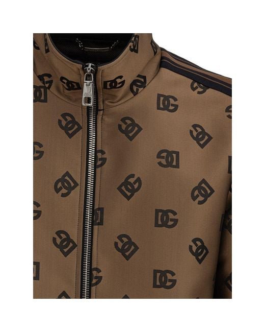 Dolce & Gabbana Brown Zip-Up Jacket With All-Over Logo for men