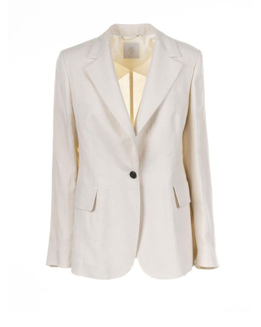 Eleventy White Sand Linen Single-Breasted Jacket
