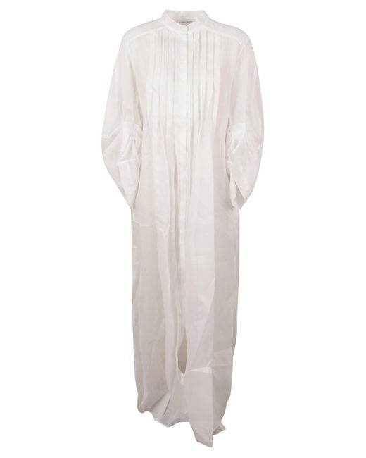 Alberta Ferretti White Pleated Long Dress