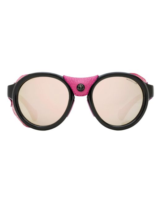 Moncler Black Leather Blinder Sunglasses Ml0046 01C-Rose 52Mm/Rose Plastic (Injected)/Leather