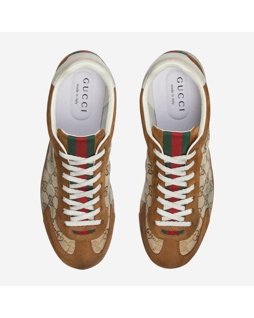 Gucci Brown Leather And Fabric Shift Sneakers Trainers for men