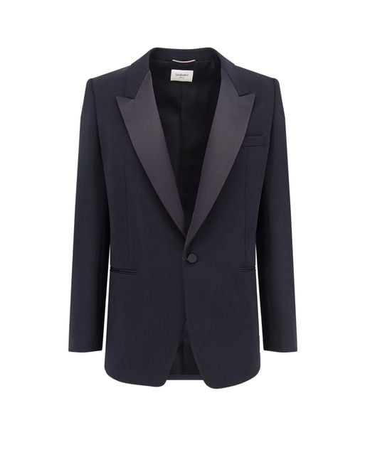 Saint Laurent Blue Certified Wool Blazer With Satin Lapel for men