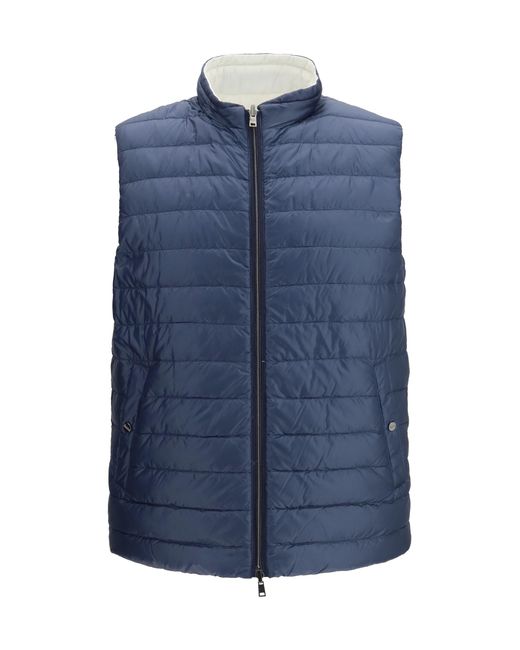 Herno Blue Reversible Gilet Polyamide Down Jackets for men