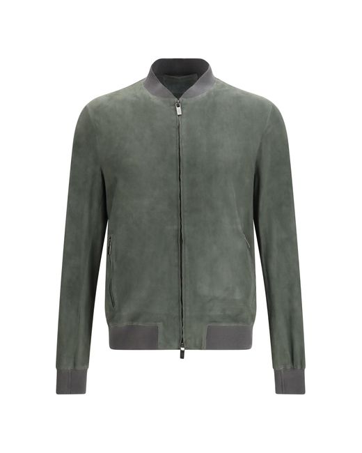 Salvatore Santoro Green Jacket Suede Calf Leather Padded & Down for men