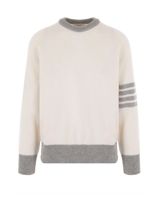 Thom Browne White Crew Neck Sweater for men