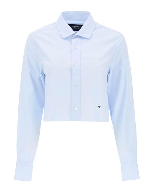 HOMMEGIRLS Blue Cotton Twill Cropped Shirt