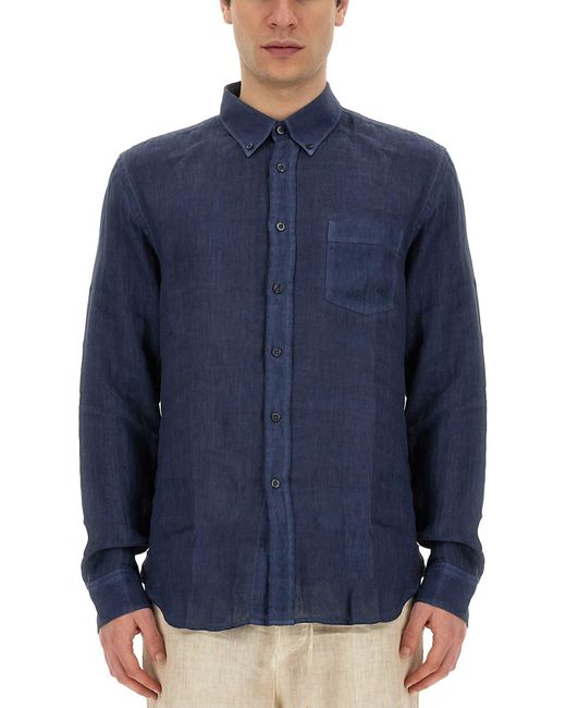 120% Lino Blue Linen Shirt for men