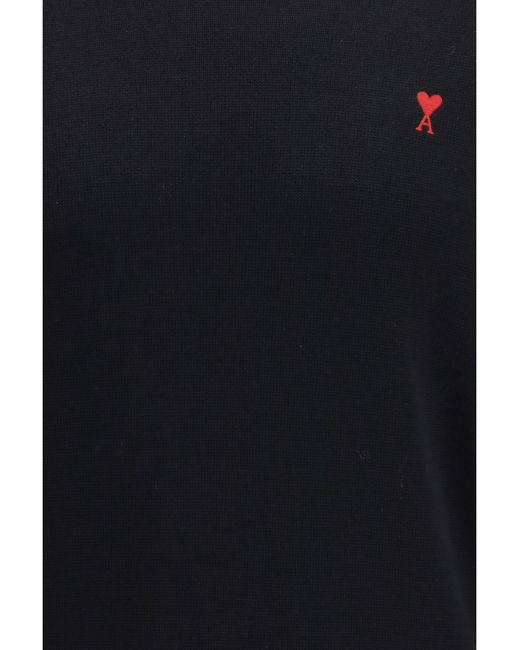 AMI Black Pull Col Rond Ami De Coeur Cotton Knitwear for men