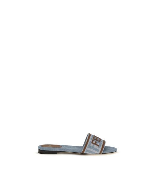 Fendi Blue Cotton Flat Sandals