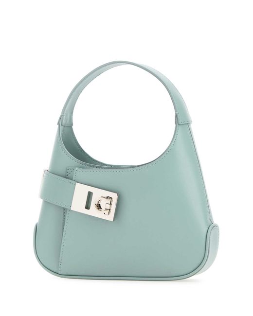 Ferragamo Blue Powder Leather Hobo Mini Handbag