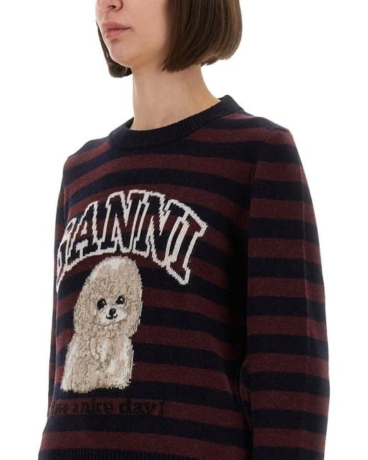 Ganni Black Striped Shirt With Poodle
