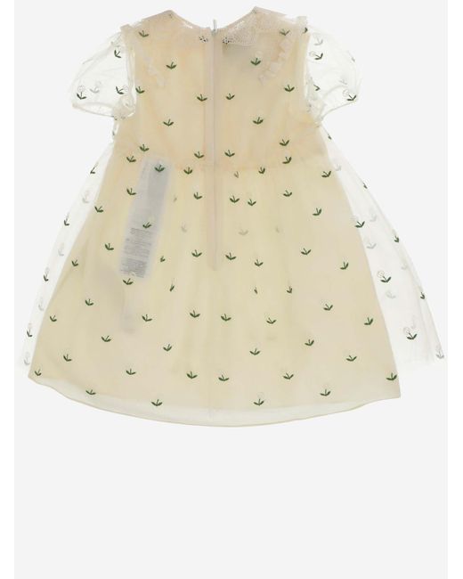 Gucci Natural Dress Tulle With Flower Embroidery Cotton