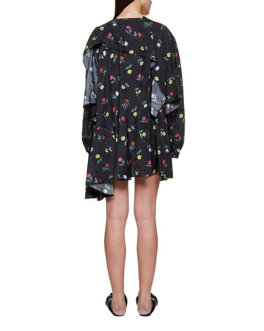 Balenciaga Black V-neck Floral-printed Mini Doll Dress