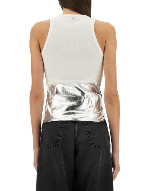 Rabanne White Ribbed Top With Piercing Applique