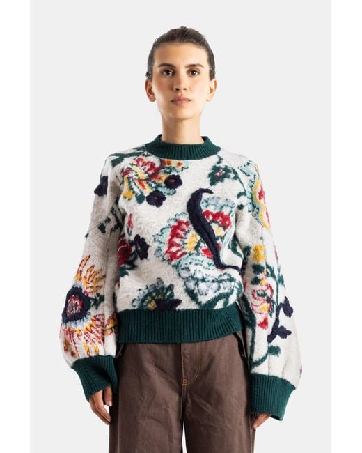 Sacai Natural Pull En Maille Floral Jacquard Knit Pullover Ivoire Sweater