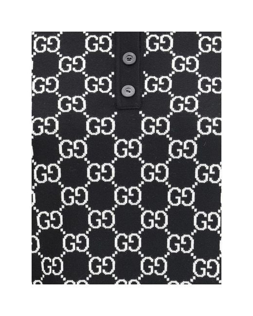 Gucci Black GG Wool Jacquard Polo Top
