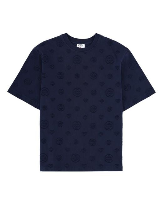 Casablanca Blue T-Shirt Monogram Details Organic Cotton T-Shirts for men