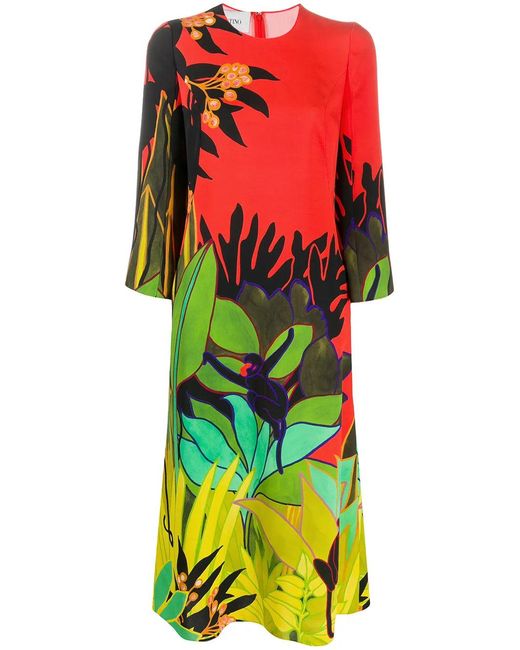 Valentino Red Monkey Forest Print Midi Dress