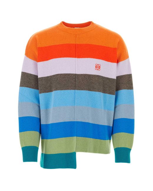 Loewe Blue Logo-embroidered Striped Wool Sweater for men