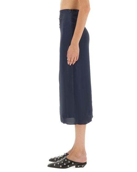Theory Blue Draped Midi Skirt With Side Ruching Detail