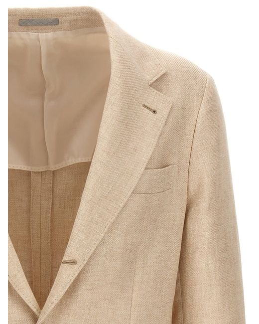 Brunello Cucinelli Natural Cotton And Linen Single-Breasted Jacket for men