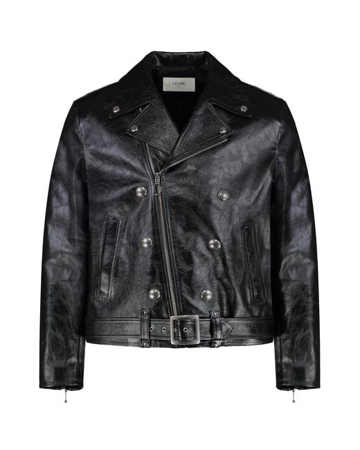 Céline Black Leather Biker Jacket for men