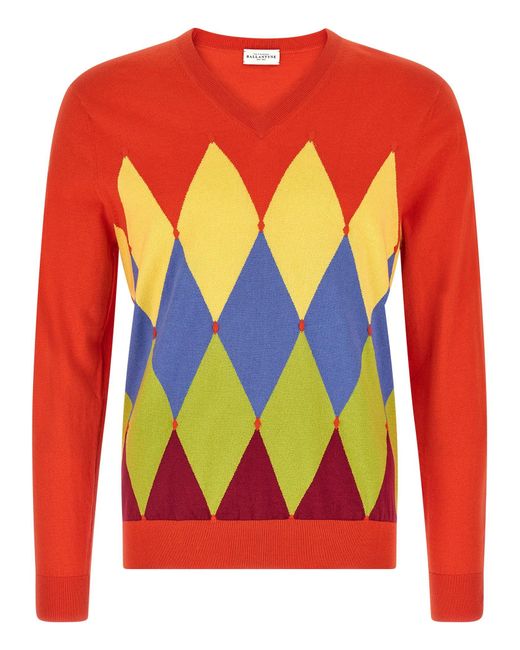 Ballantyne Pink Argyle Jacquard Sweater