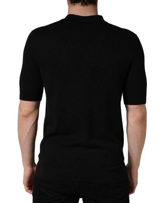 Dolce & Gabbana Black Heraldic Crest Patch Silk Polo T for men