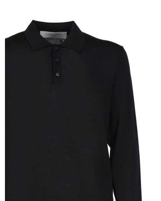 Golden Goose Deluxe Brand Black Long-sleeved Polo Shirt In Merino Wool for men
