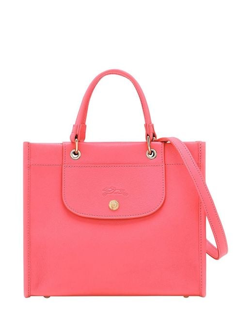 Longchamp Pink 'Small Cabas' Handbag With Embossed Logo On The Front And Adjustable And Removable Shoulder Strap
