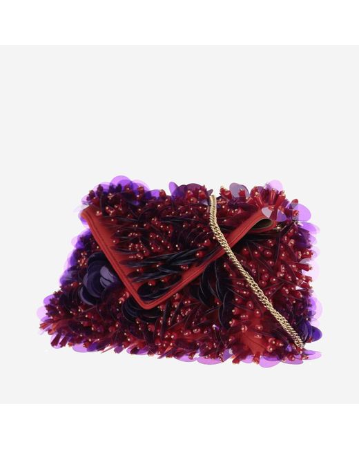 Dries Van Noten Red Silk Bag With Sequins And Beads