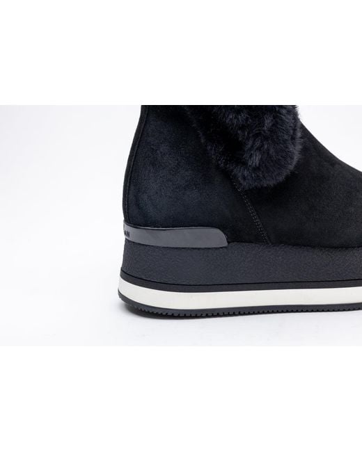 Hogan Black Faux Fur Trim Booties Shoe