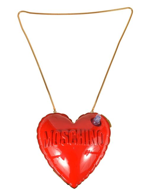 Moschino Red Logo Embossed Heart-shaped Shoulder Bag
