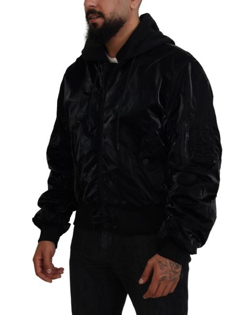 Dolce & Gabbana Black Elegant Bomber Hooded Jacket for men