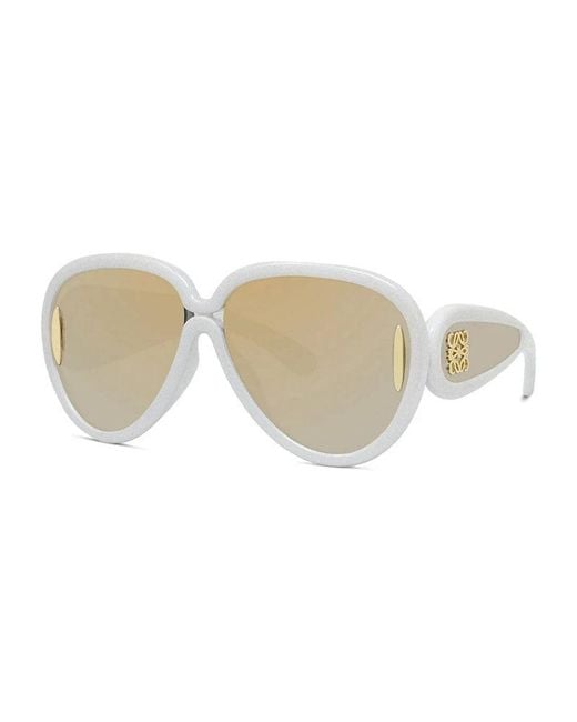 Loewe White Sunglasses Aviator Full Rim, Sparkle Frame And Smoke Mirror Lens Lw40132I24C