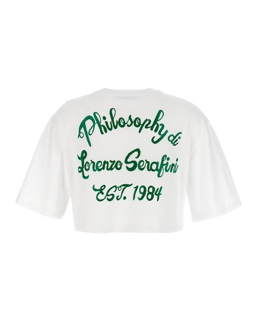 Philosophy Di Lorenzo Serafini White Logo Print Cropped T-shirt