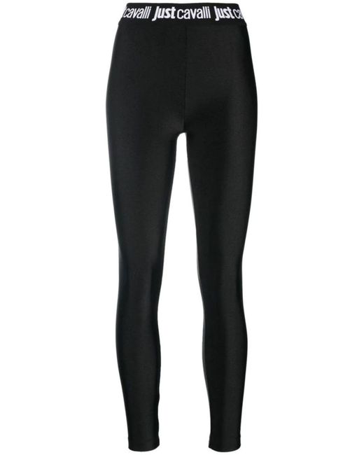 Just Cavalli Black Logo-zebra-print-waistband leggings