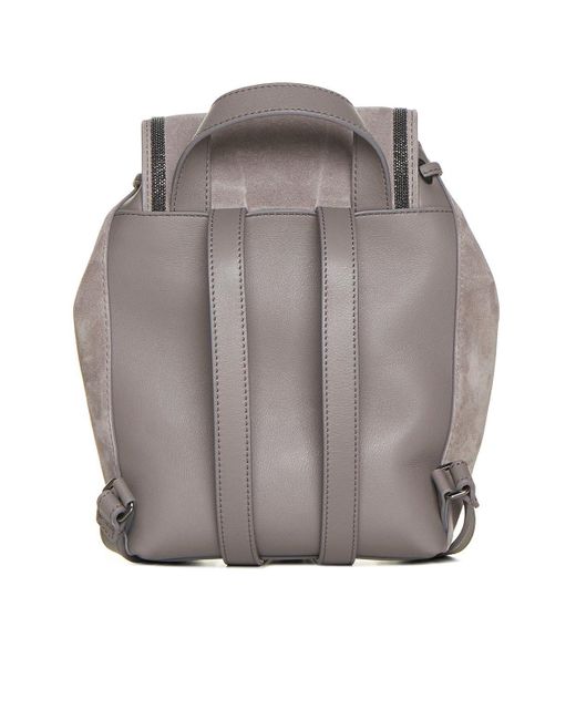 Brunello Cucinelli Gray Suede And Leather Backpack