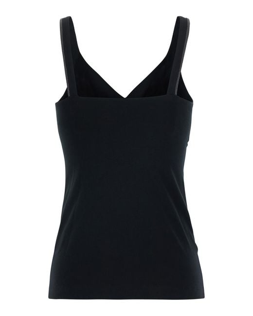 Brunello Cucinelli Black V-Neck Tank Top Cotton