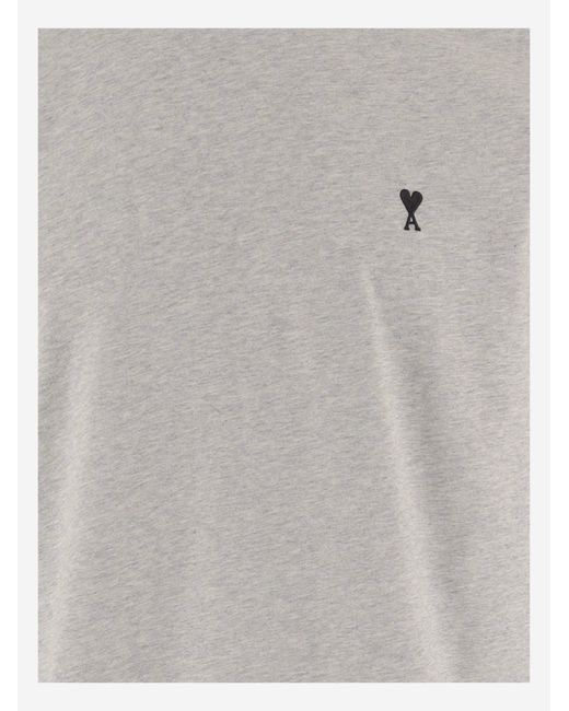 AMI Gray Cotton T-Shirt With Embroidered Logo T-Shirts for men