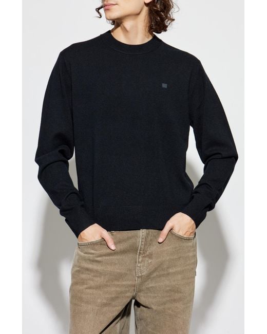 Acne Blue Wool Sweater With Logo for men