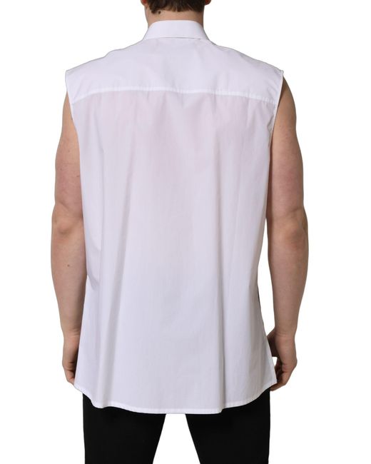 Dolce & Gabbana Blue Cotton Sleeveless Formal Dress Shirt for men