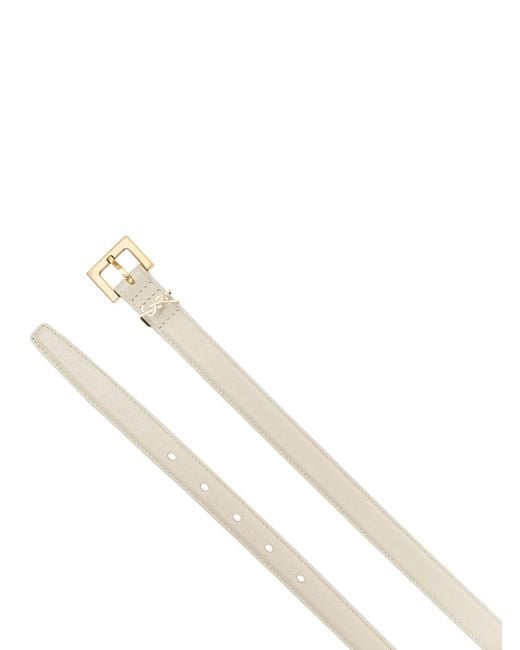 Saint Laurent White Leather Belt With Logo Buckle Calf