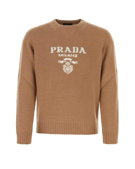 Prada Brown Biscuit Wool Blend Sweater for men
