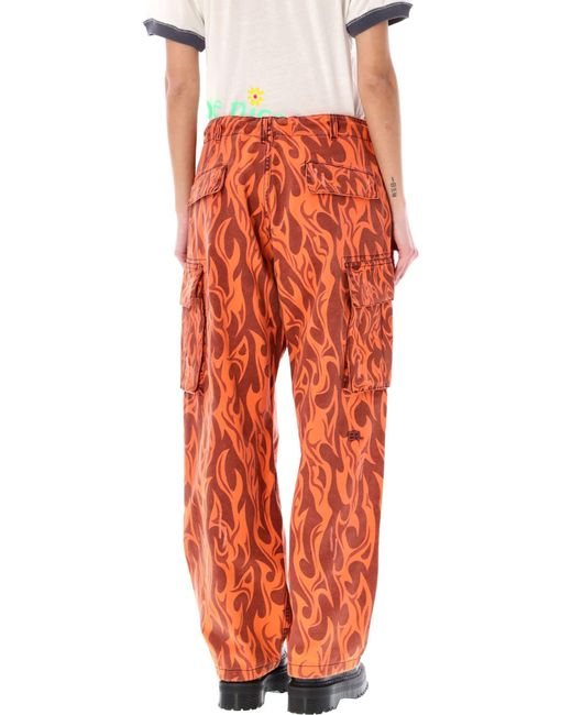 ERL Orange Printed Flame Cargo Pants
