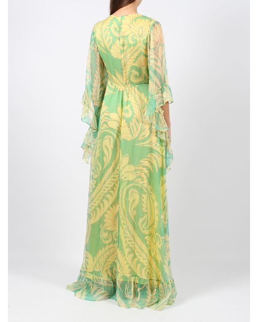 Etro Green Printed Tulle Dress
